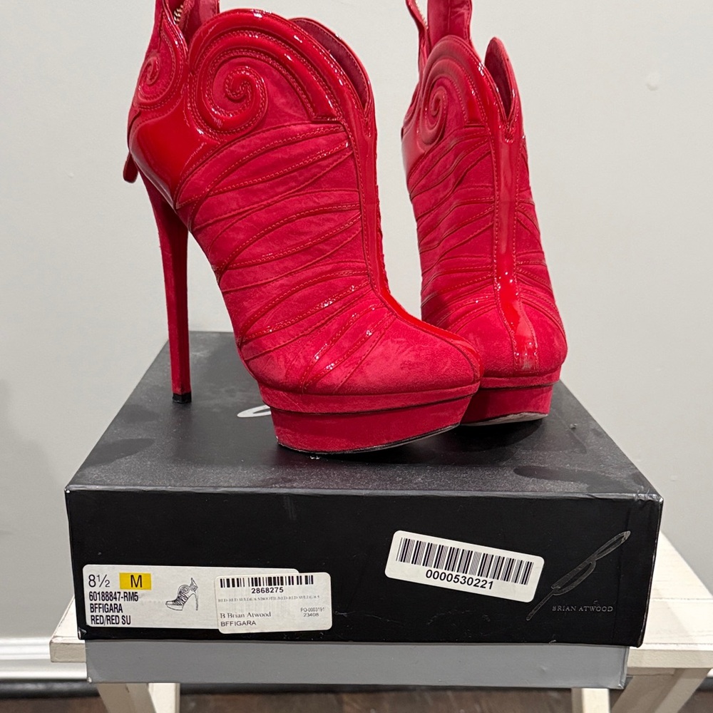 Brian Atwood Red Platform Booties